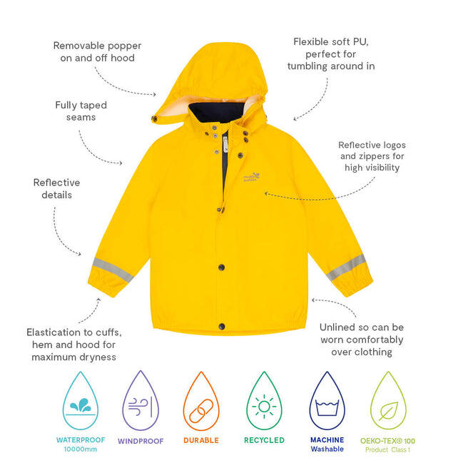 Kids Yellow Waterproof Jacket Recycled 2/4