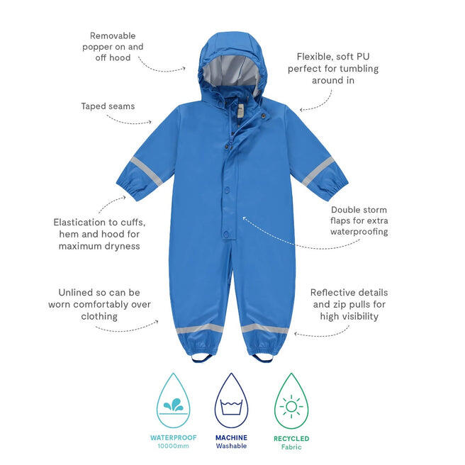 Kids Blue Waterproof Puddle Suit Recycled 2/4