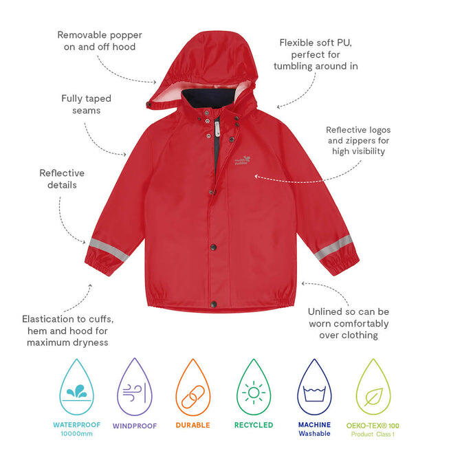 Kids Red Waterproof Jacket Recycled 2/4