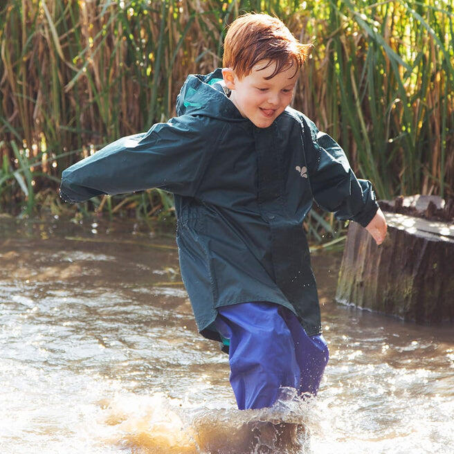 Kids Green Waterproof Jacket Recycled 3/4