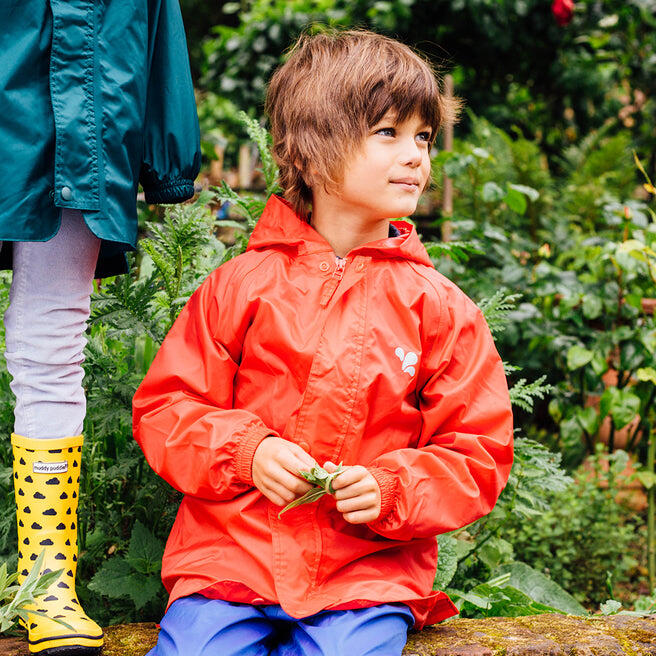 Kids Red Waterproof Jacket Recycled 3/4