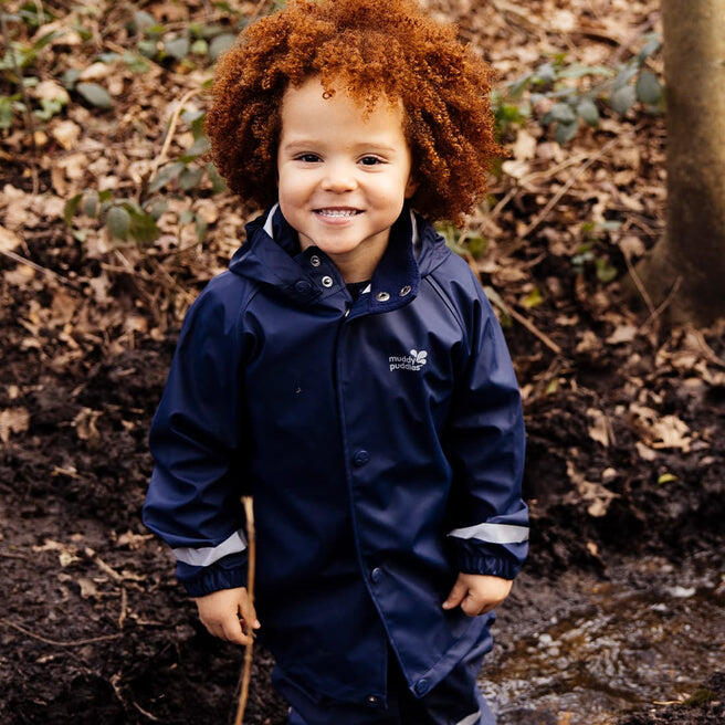 Kids Navy Blue Waterproof Jacket Recycled 3/4