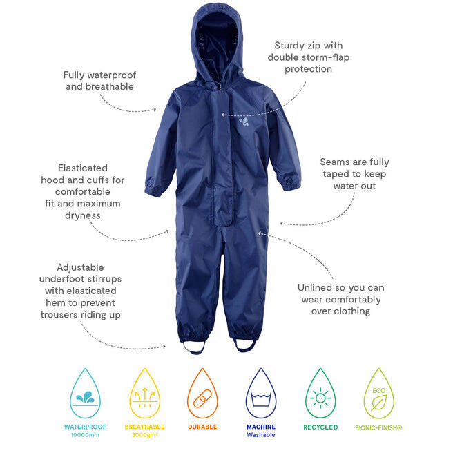 Kids Navy Blue Waterproof All in One Recycled 4/4