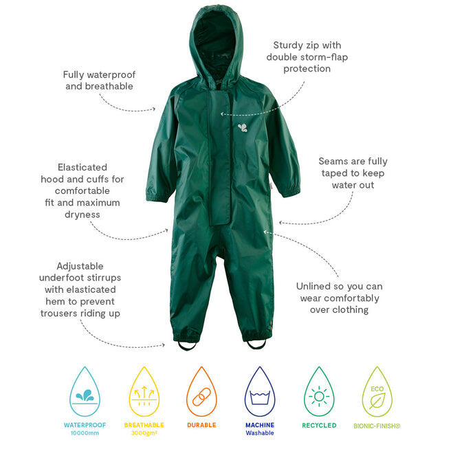 Kids Green Waterproof All in One Recycled 4/4