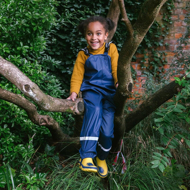 Kids Navy Blue Waterproof Dungarees Recycled 3/3