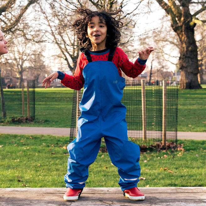 Kids Blue Waterproof Dungarees Recycled 3/3