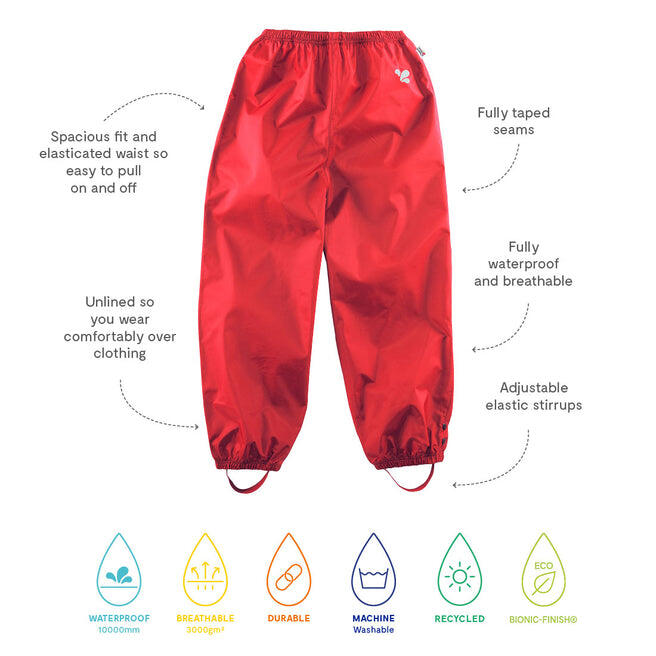 Kids Red Waterproof Trousers Recycled 3/3