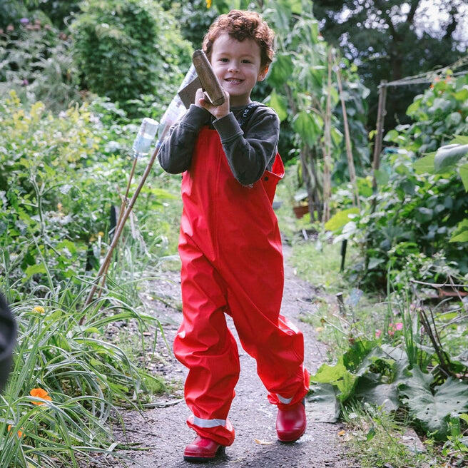 Kids Red Waterproof Dungarees Recycled 3/3