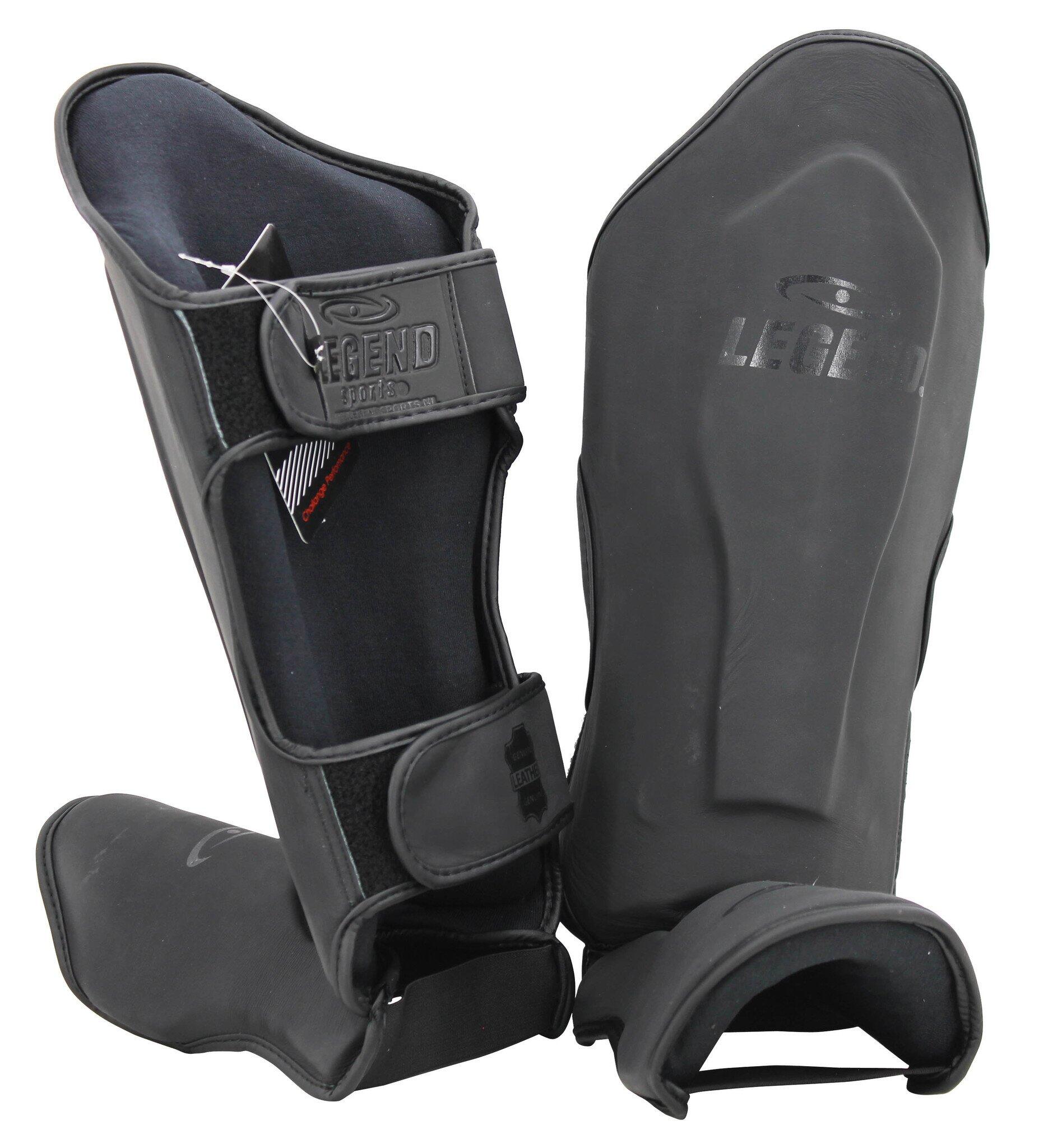Protège-tibias kickboxing cuir PRO Noir Mat 6/6