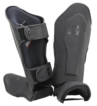 Protège-tibias kickboxing cuir PRO Noir Mat