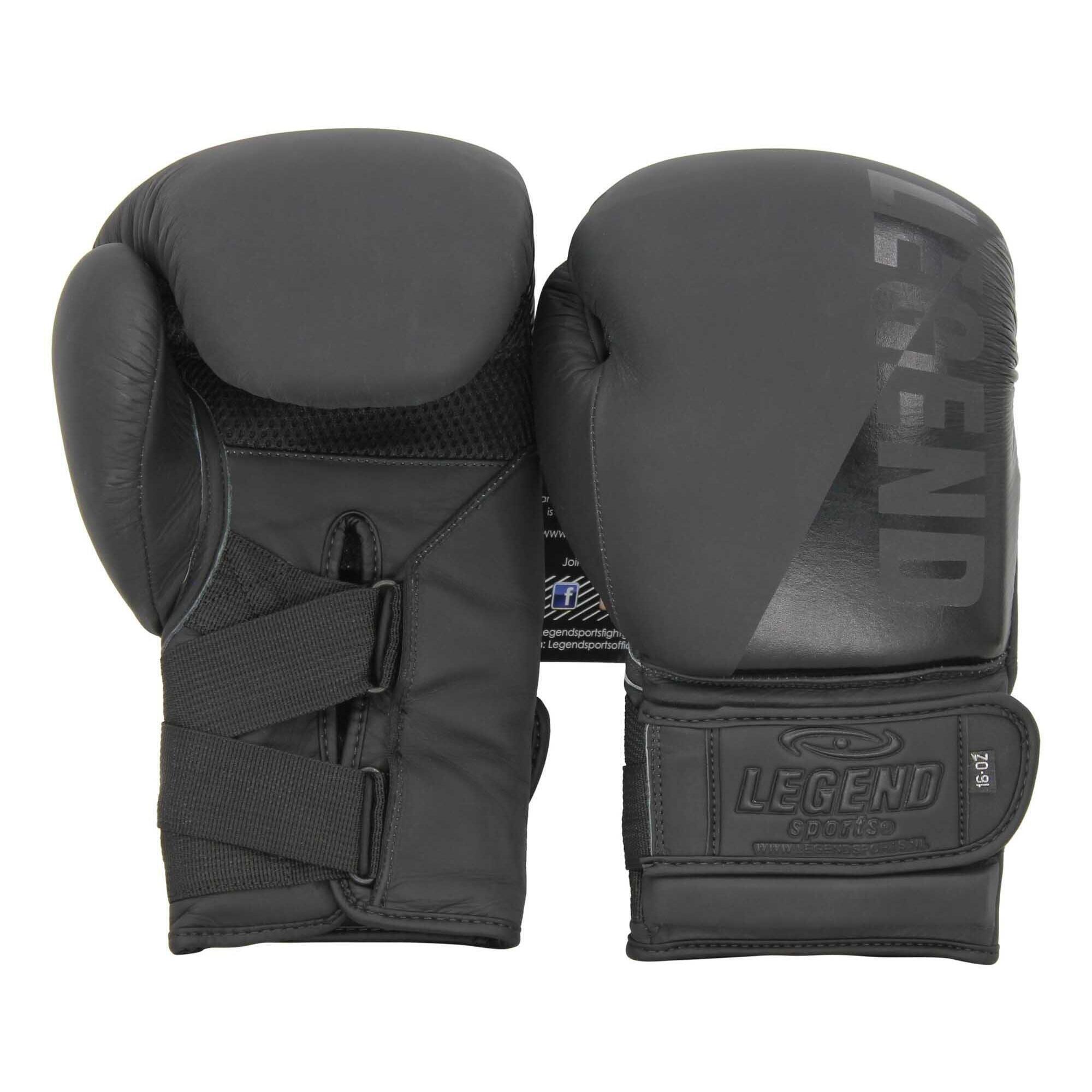 Legend Sports - Gants De Boxe À Verrouillage De Poignet Hommes/femmes En Cuir Noir Mat - Gants De Boxe - Noir - 14 Oz - Decathlon