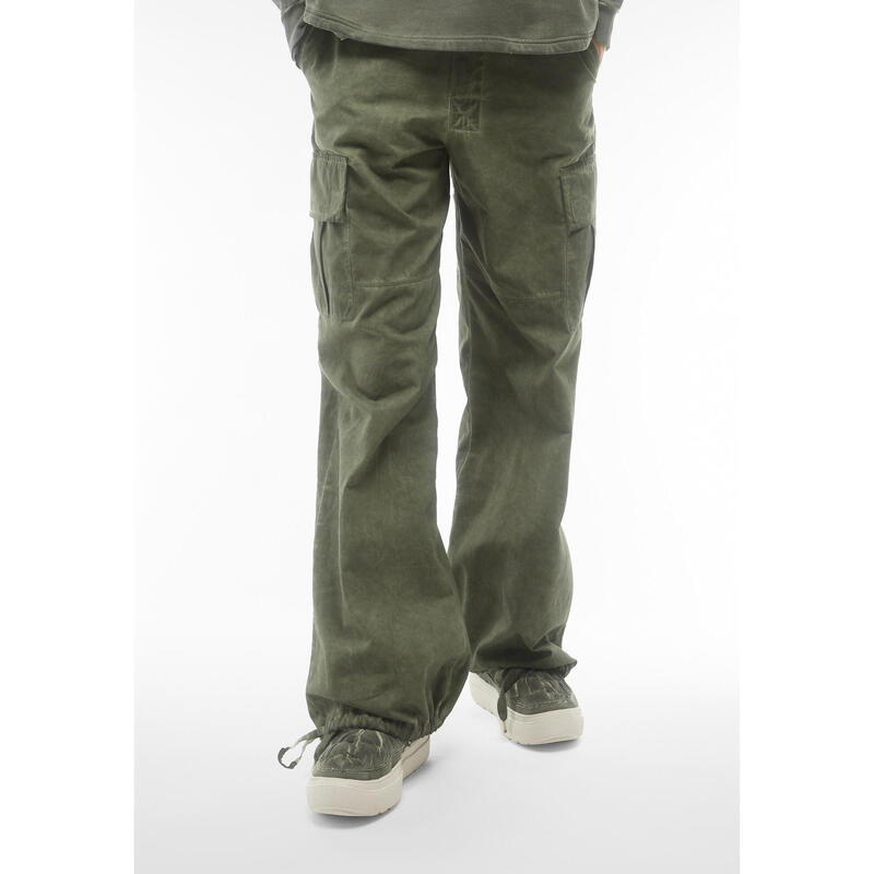 Pantaloni cargo in canvas tinto capo cold dyed