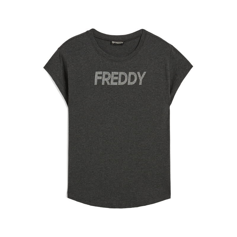 T-shirt mélange con maniche ad aletta e stampa FREDDY argento T-shirt mélange con maniche ad aletta e stampa FREDDY argento