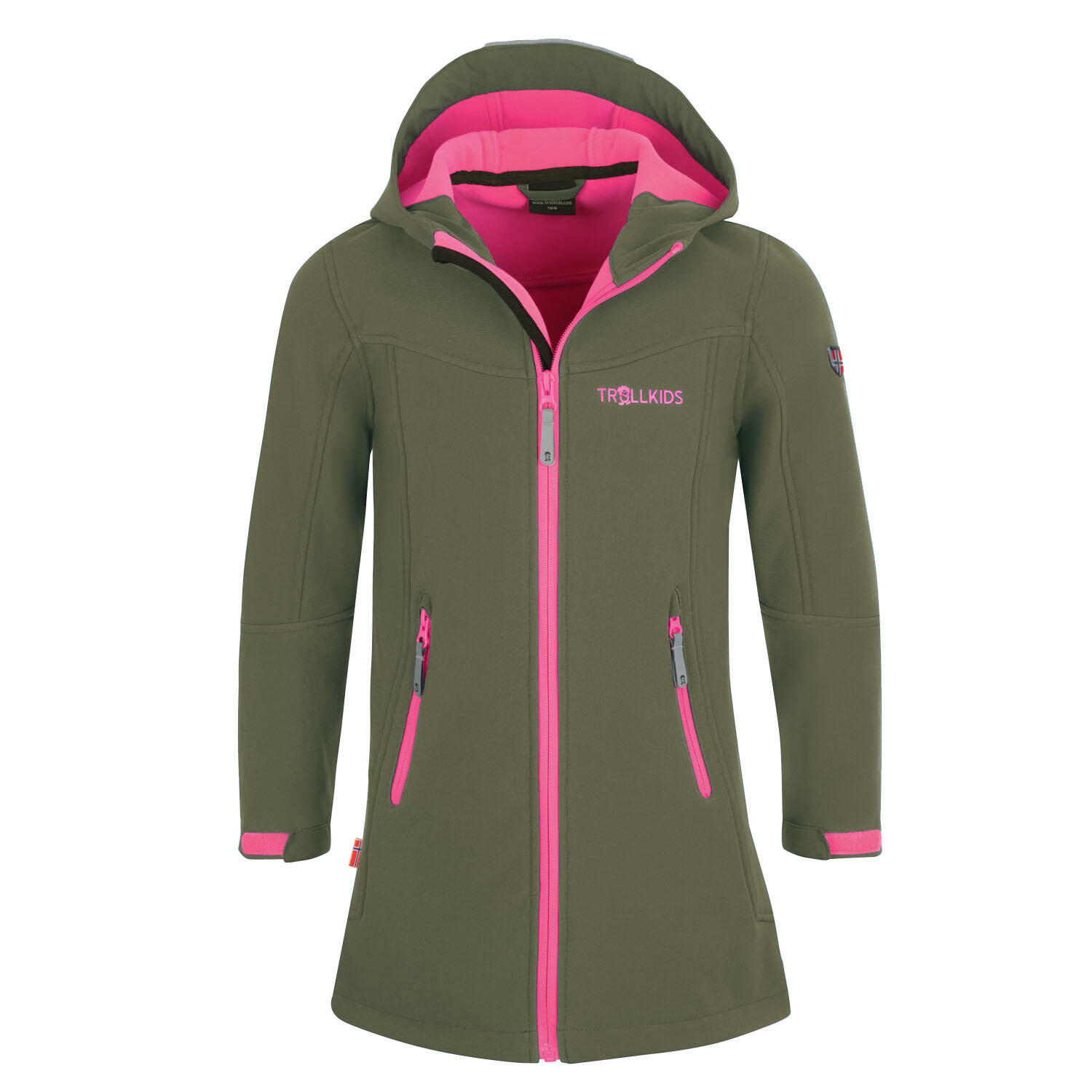 TROLLKIDS Kinder Mantel Parka Lillesand Dunkle Olive/Hellmagenta