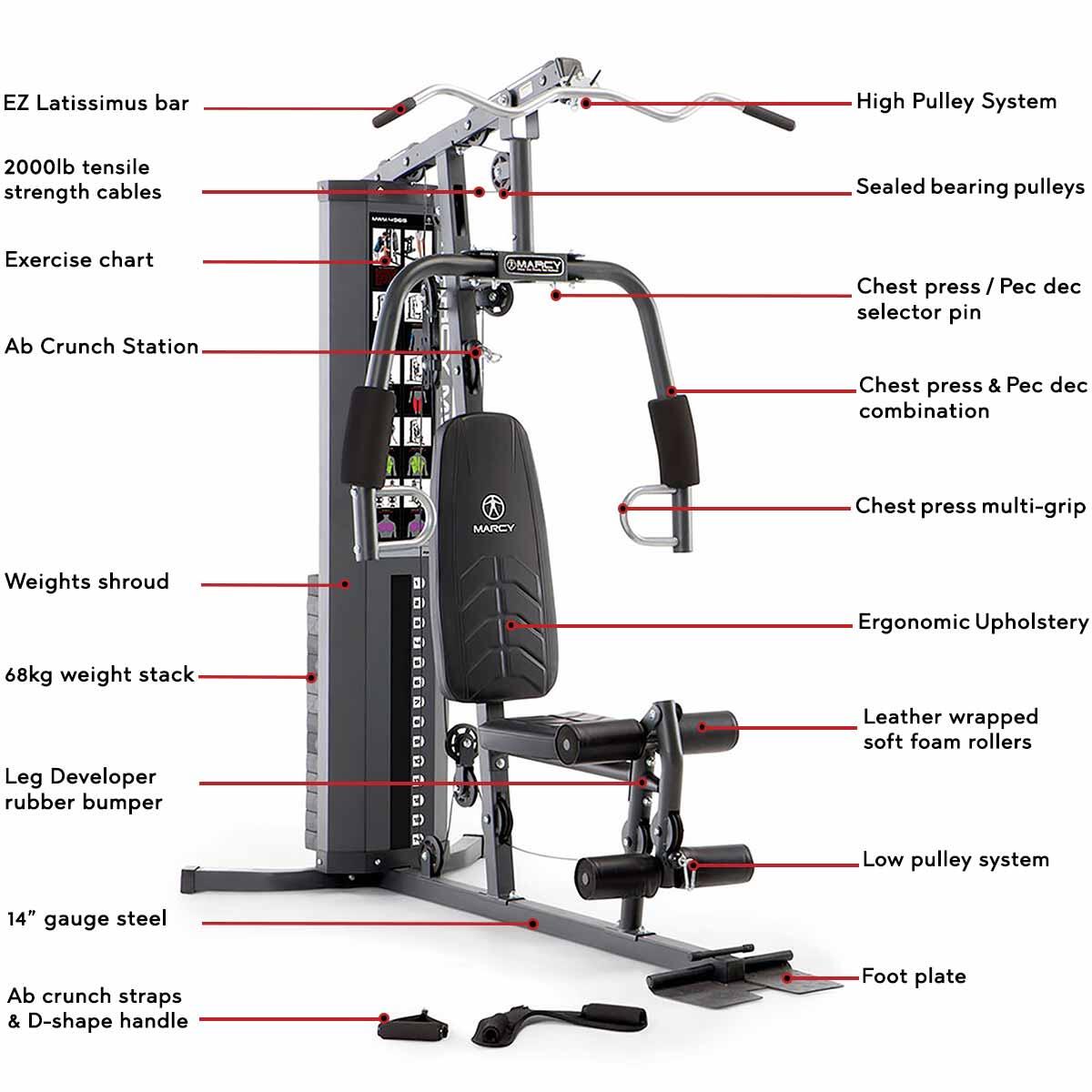 MARCY MWM4965 HOME GYM WITH 68KG WEIGHT STACK 2/7