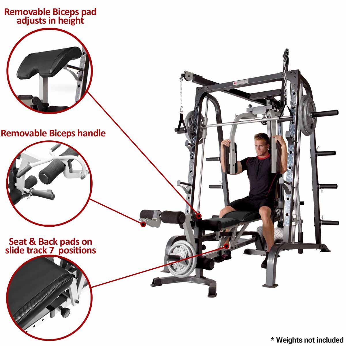 MARCY MD9010G DIAMOND ELITE DELUXE SMITH MACHINE WITH WEIGHT BENCH 4/8