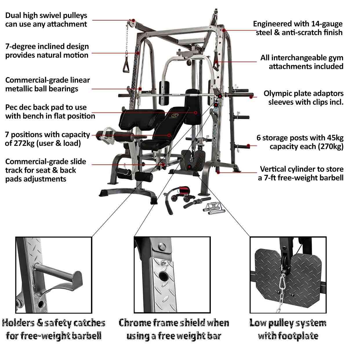 MARCY MD9010G DIAMOND ELITE DELUXE SMITH MACHINE WITH WEIGHT BENCH 5/8