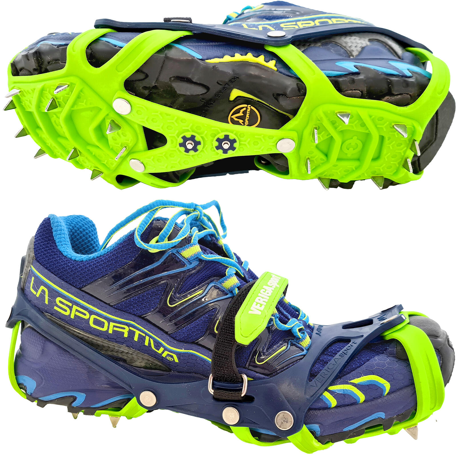SILANON Ramponi Antiscivolo Per Scarpe 28 Punte In Acciaio - Per Camminare Su Ghiaccio E Neve, Con Cinturino Velcro (S/M/L/XL)