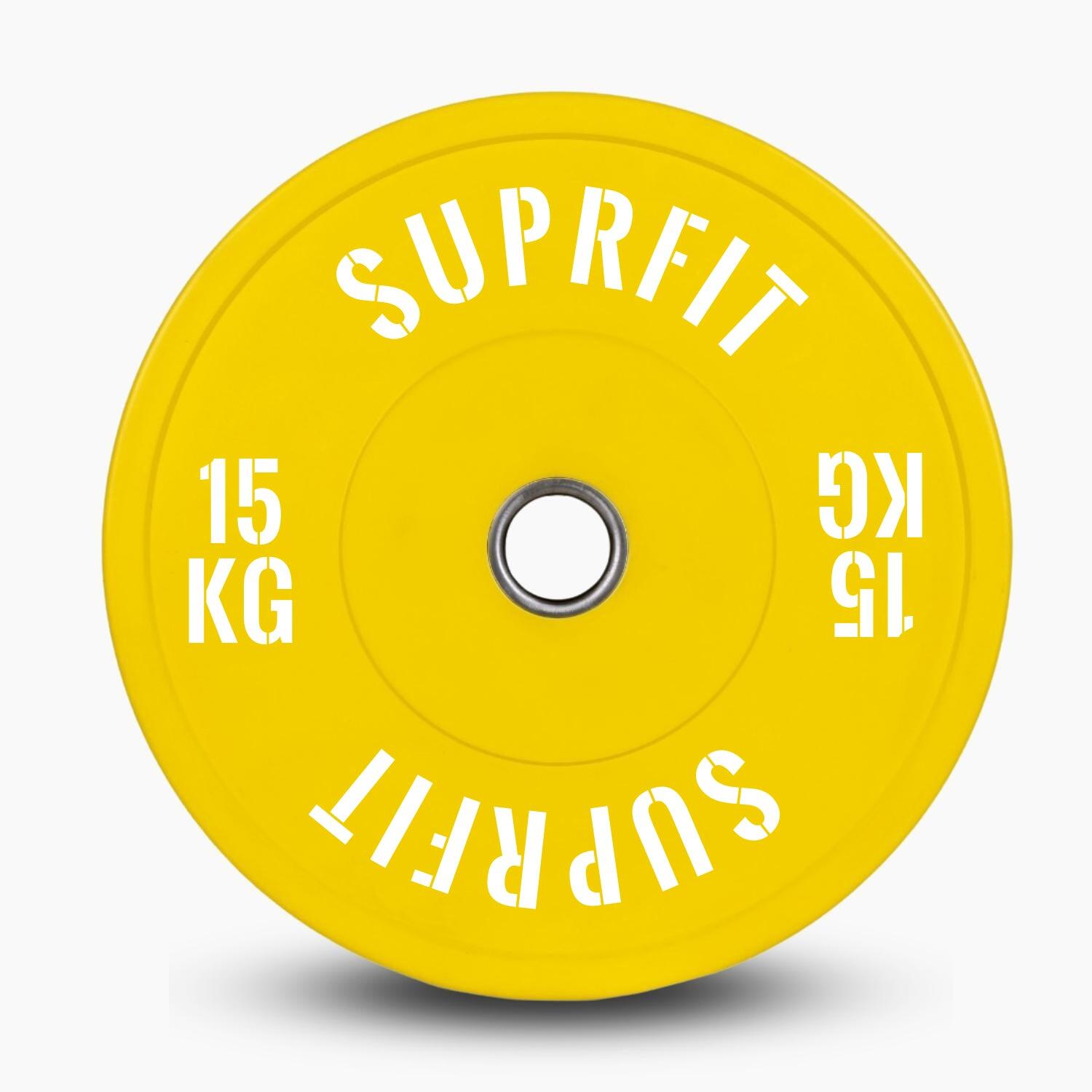Suprfit - Colored Bumper Plates White Logo (individuellement) - 15 Kg - Disque Bumper Haltérophilie - Jaune - 15 Kg - Decathlon