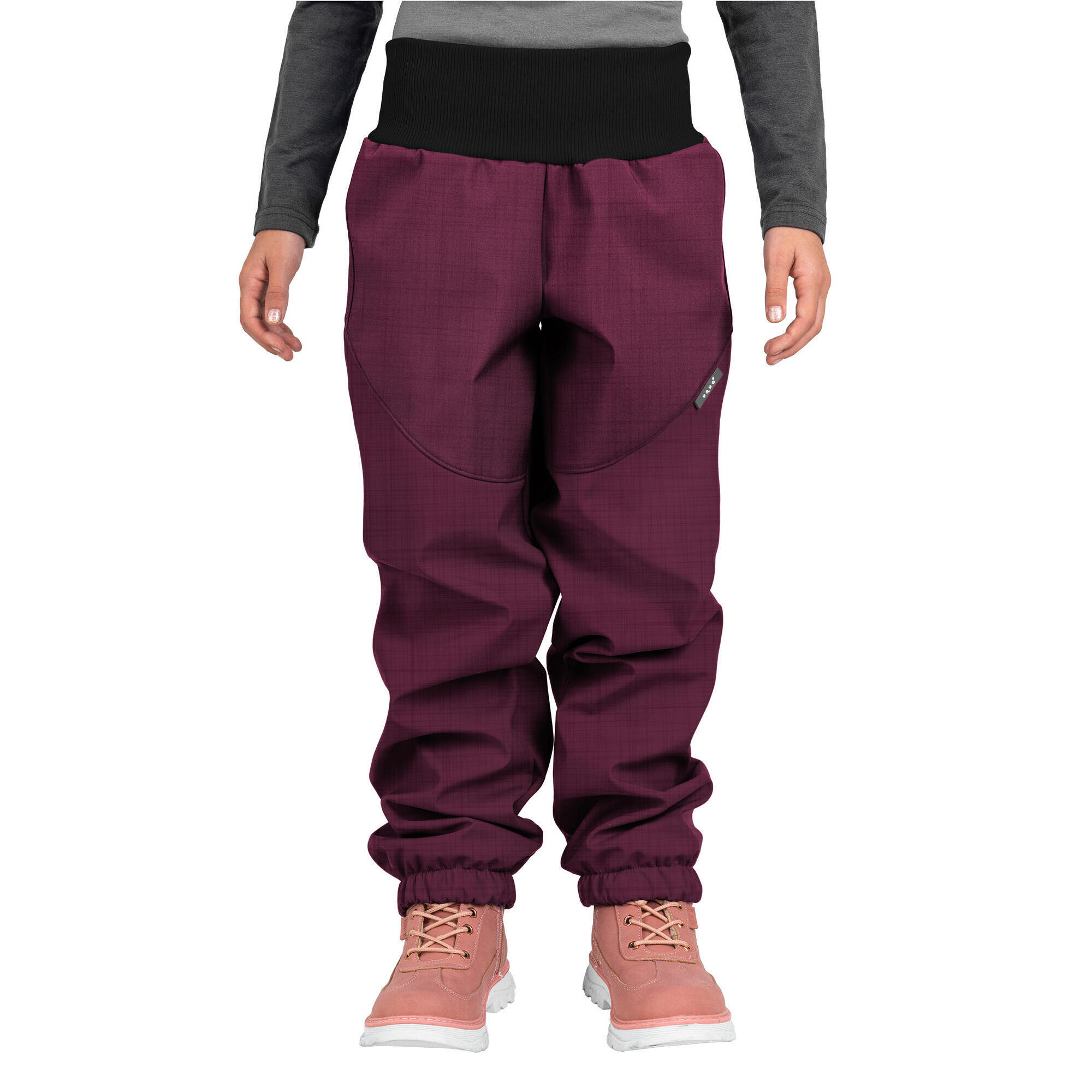 UNUO Dětské softshellové kalhoty s beránkem Light, Vínová Žíhaná