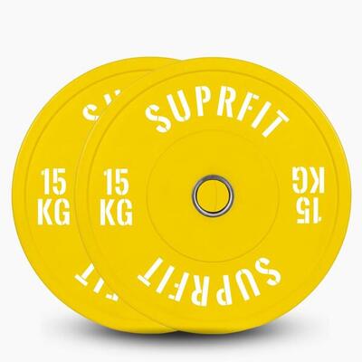 Colored bumper plates white logo (paar) - 15 kg
