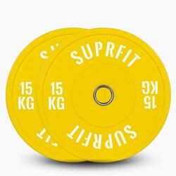 Colored Bumper Plates White Logo (Paar) - 15 kg