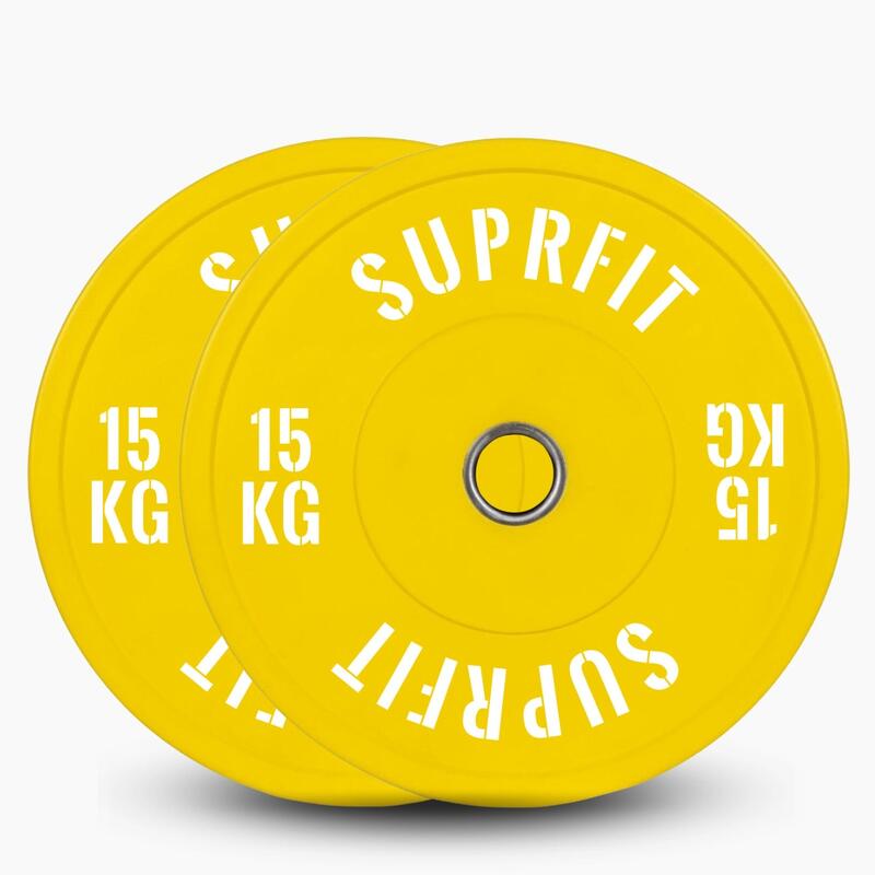 Colored Bumper Plates White Logo (Pair) - 15 kg