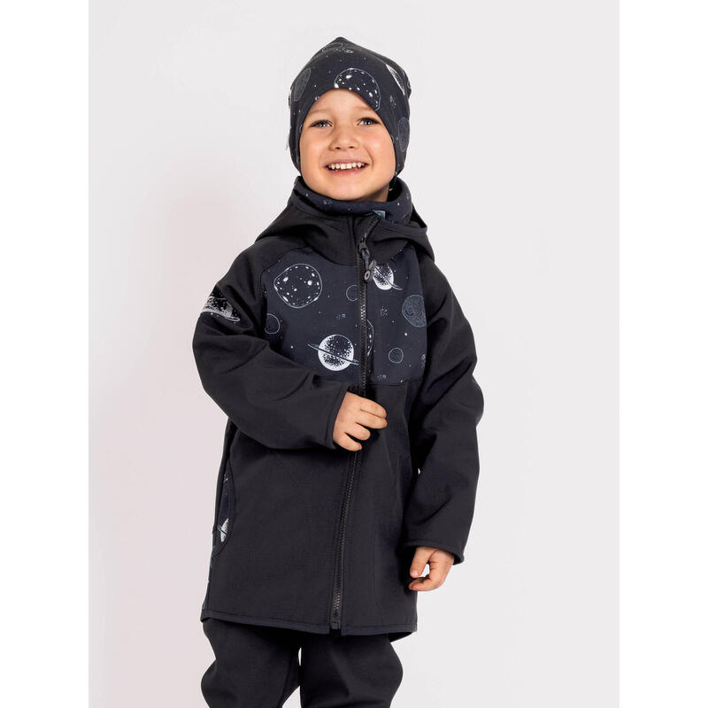 Dětská softshellová bunda s fleecem Basic, Černá, Planety