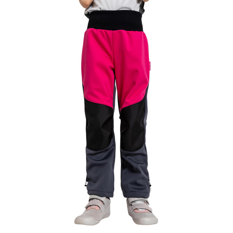 Dětské softshellové kalhoty s fleecem pružné Flexi, Tm. Šedá, Fuchsiová