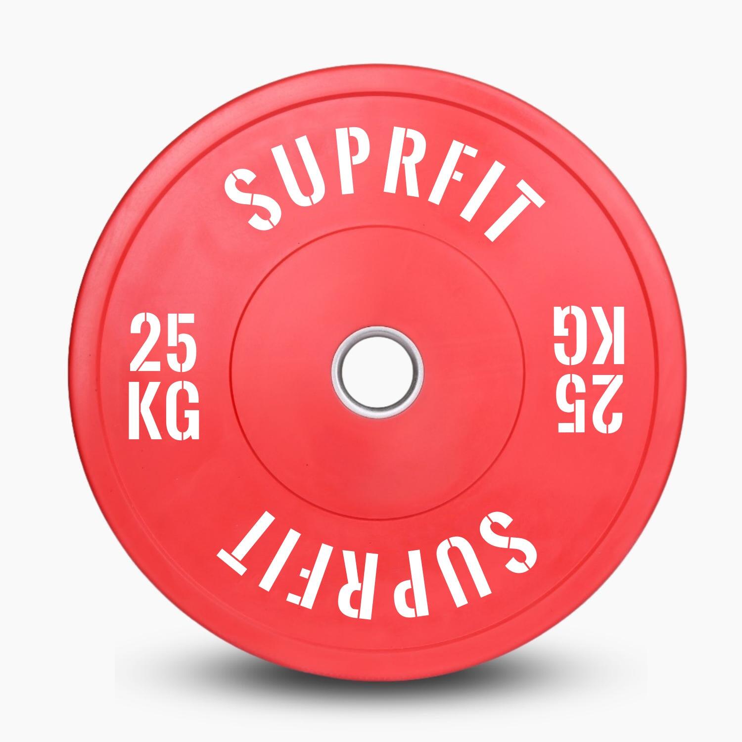 Suprfit - Colored Bumper Plates White Logo (individuellement) - 25 Kg - Disque Bumper Haltérophilie - Rouge - 25 Kg - Decathlon