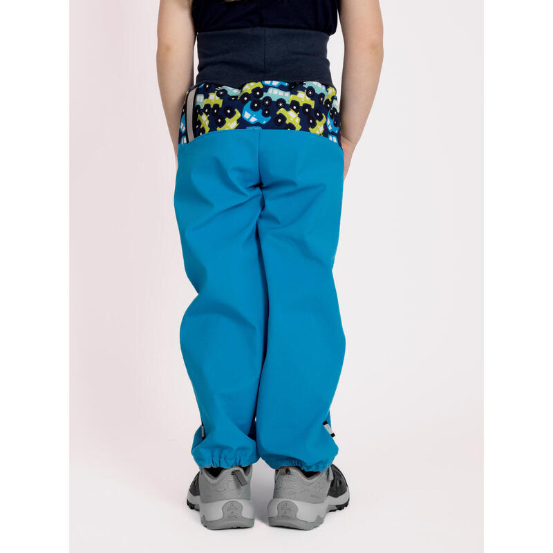 Dětské softshellové kalhoty s fleecem Basic, Tyrkysová, Autíčka