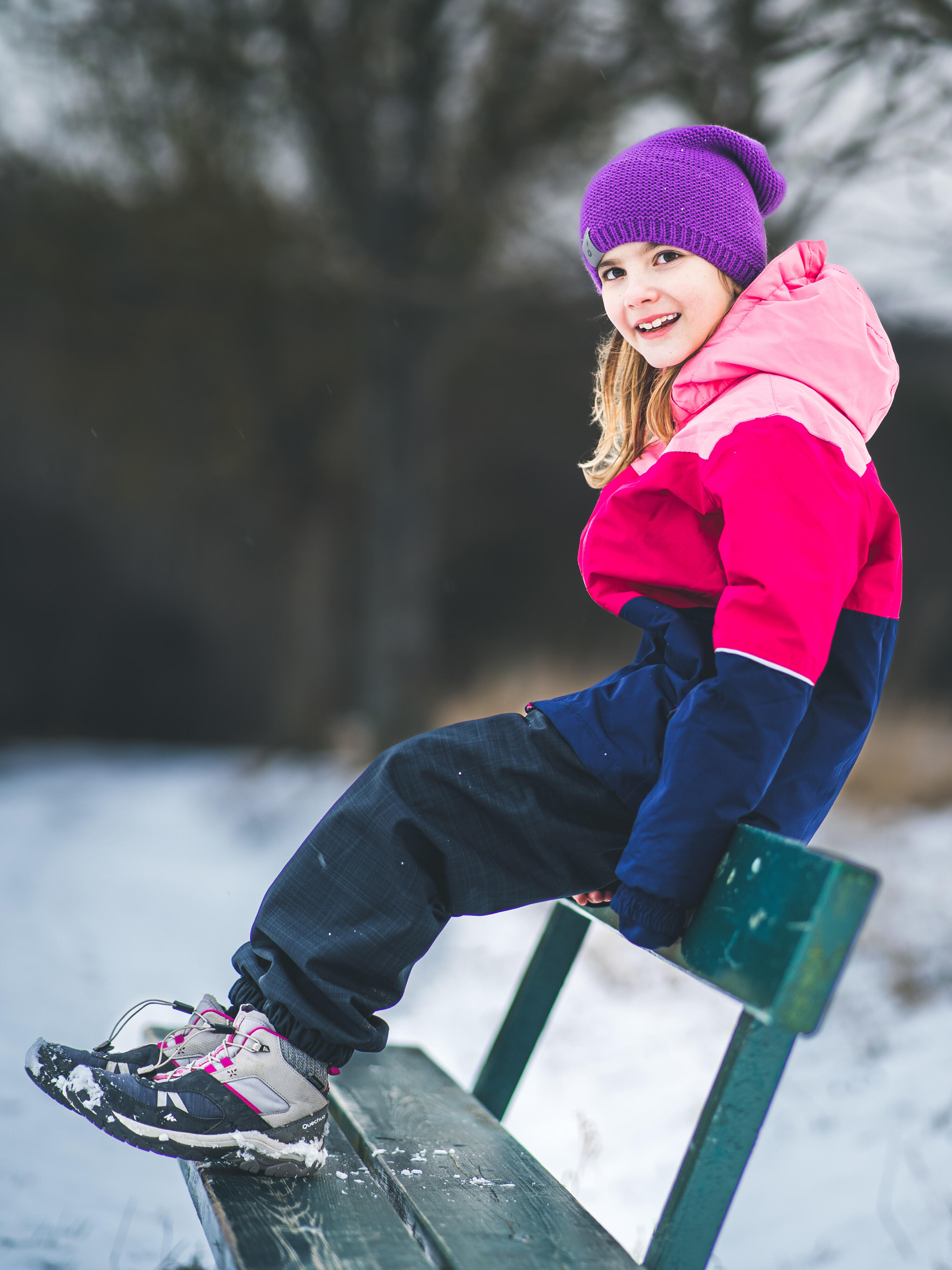 Softshell-Hose mit Fleece für Kinder Plus, Brombeere, Gestromtes Grau, Einhörner 6/7