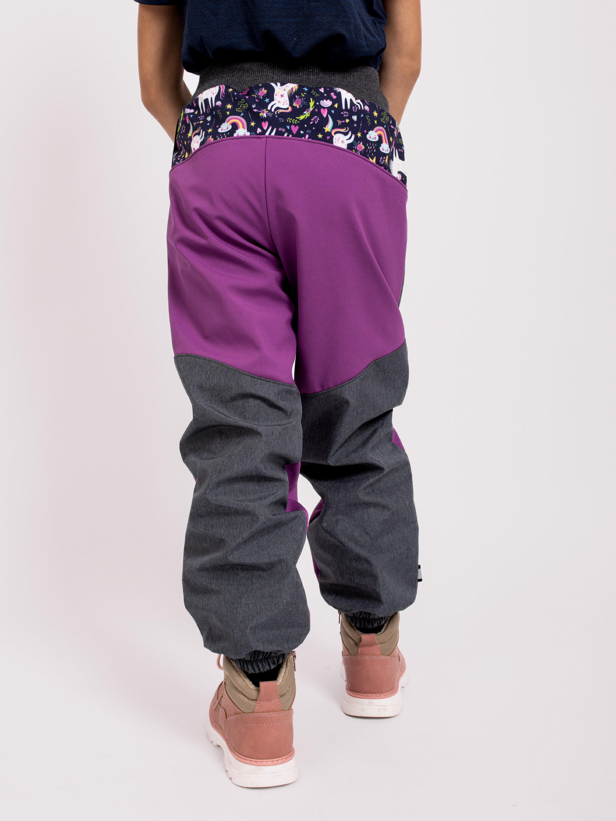 Softshell-Hose mit Fleece für Kinder Plus, Brombeere, Gestromtes Grau, Einhörner 3/7