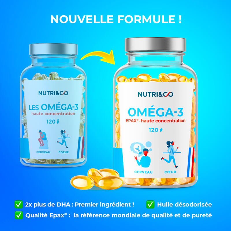 Oméga 3 - Huile de Poissons Sauvages Pure et Concentrée - 120 gélules