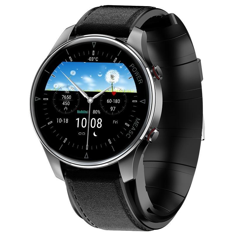 Smartwatch DualStore iSEN Watch P50, cu bratara neagra din piele, 1.3inch, Tensi