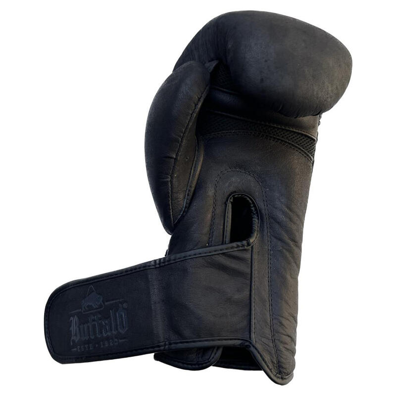 Guanti da boxe in pelle di bufalo neri da 16 oz.