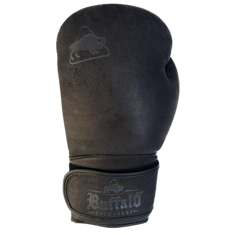 Luvas de boxe em couro de búfalo preto de 12 oz