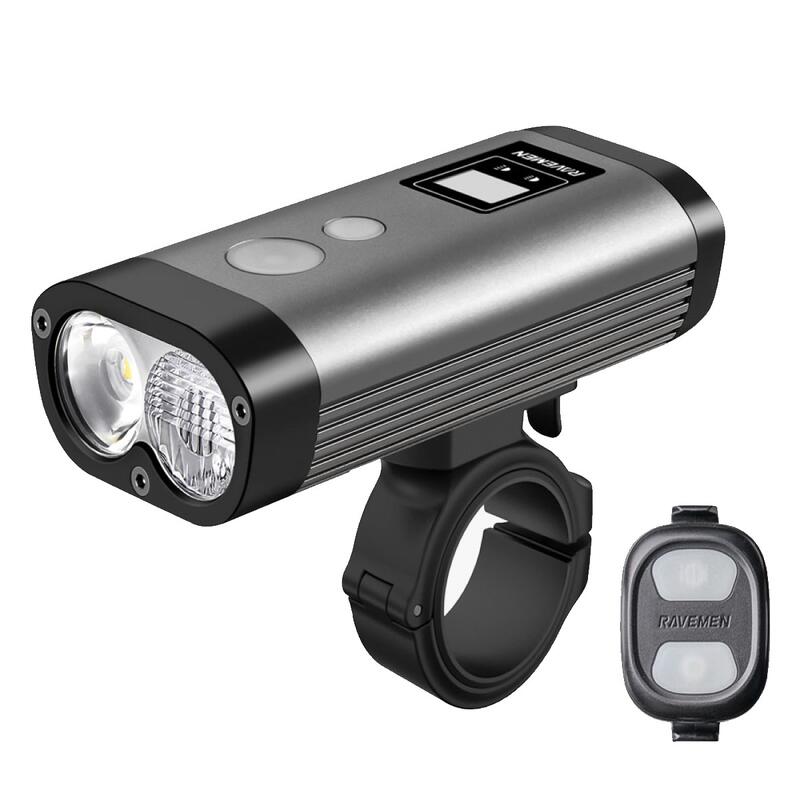 Ravemen PR2000 fiets koplamp USB oplaadbaar DuaLens HiLo beam met display