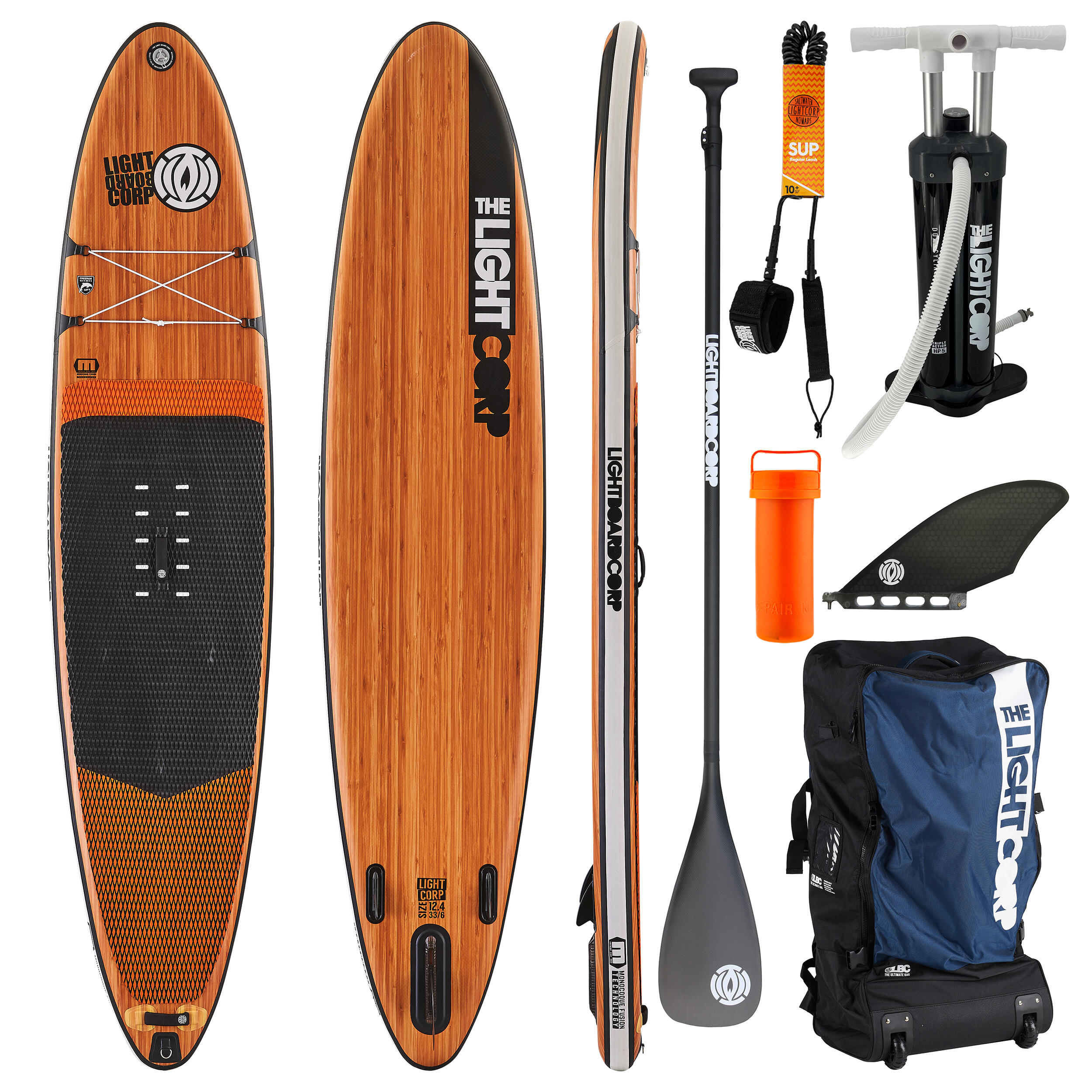 LIGHT BOARD CORP ISUP Mft Wood Freeride Package 12´4" x 33" x 6" incl. 100% Carbon Paddel