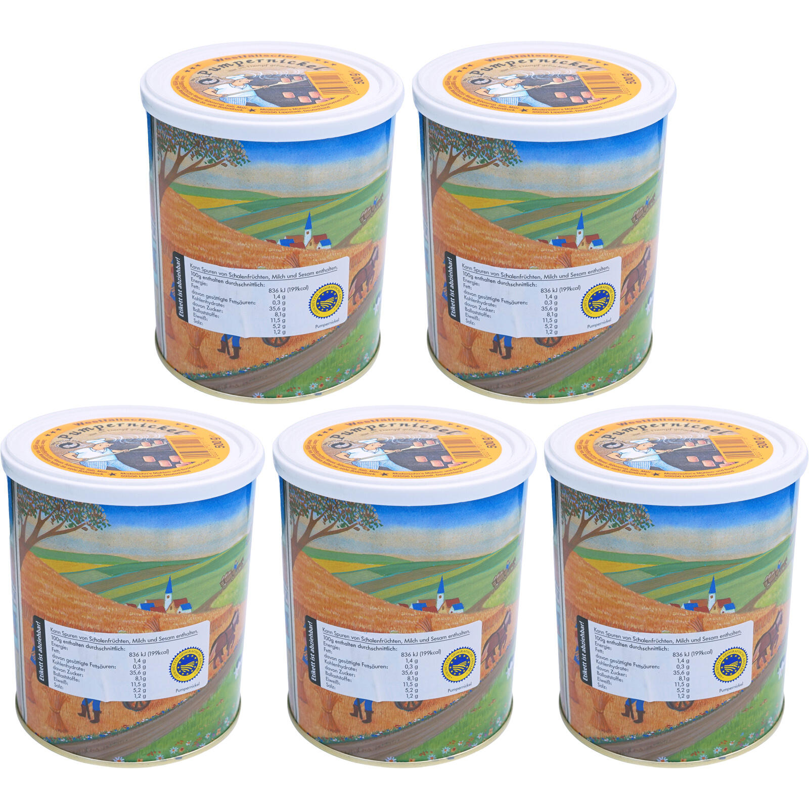 TREK'N EAT 5x Trekking Voedsel Pumpernickel Blikken Brood Buiten Eten Maaltijd Vegan 500 g
