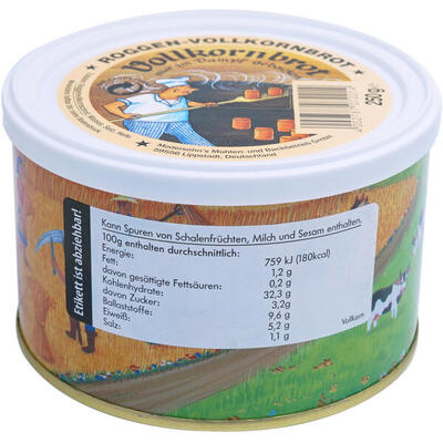 Trekkingnahrung Vollkornbrot Dosen Brot Outdoor Nahrung Mahlzeit Vegan 250 g