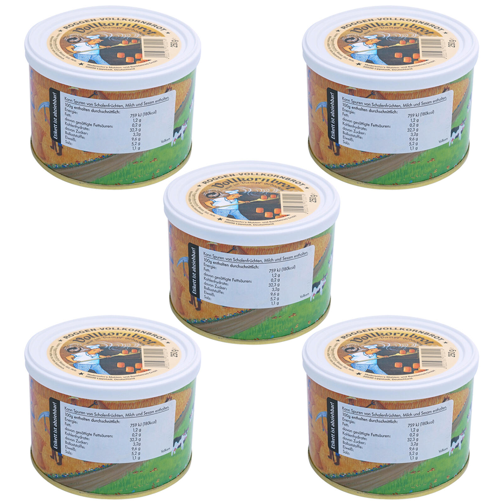 TREK'N EAT 5x Trekking Food Volkorenbrood Brood in blik Outdoor Maaltijd Vegan 250 g