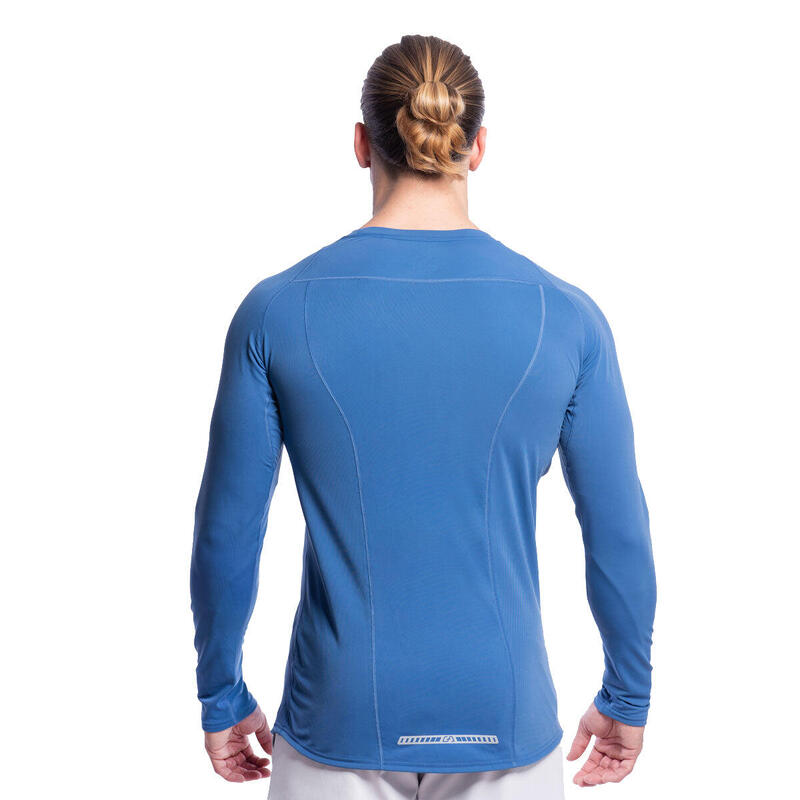 Men SideBand Tight-Fit Long Sleeve Gym Running Sports T Shirt Tee - BLUE