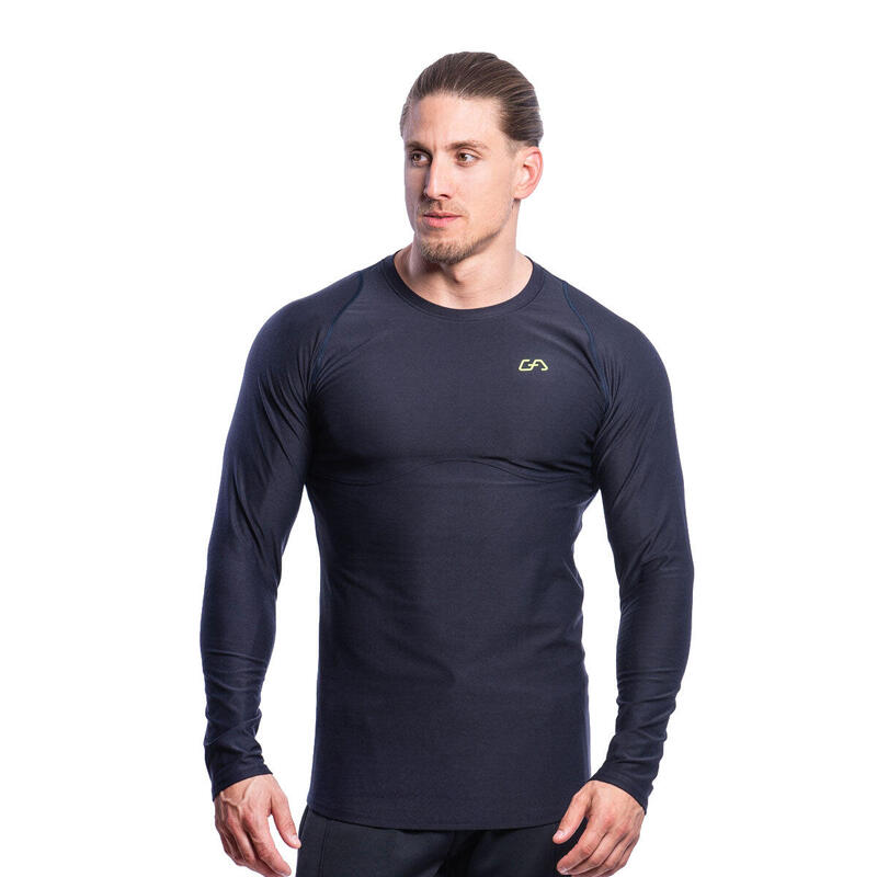 Men Printed Tight-Fit Long Sleeve Gym Running Sports T Shirt Tee - Navy  blue - Decathlon