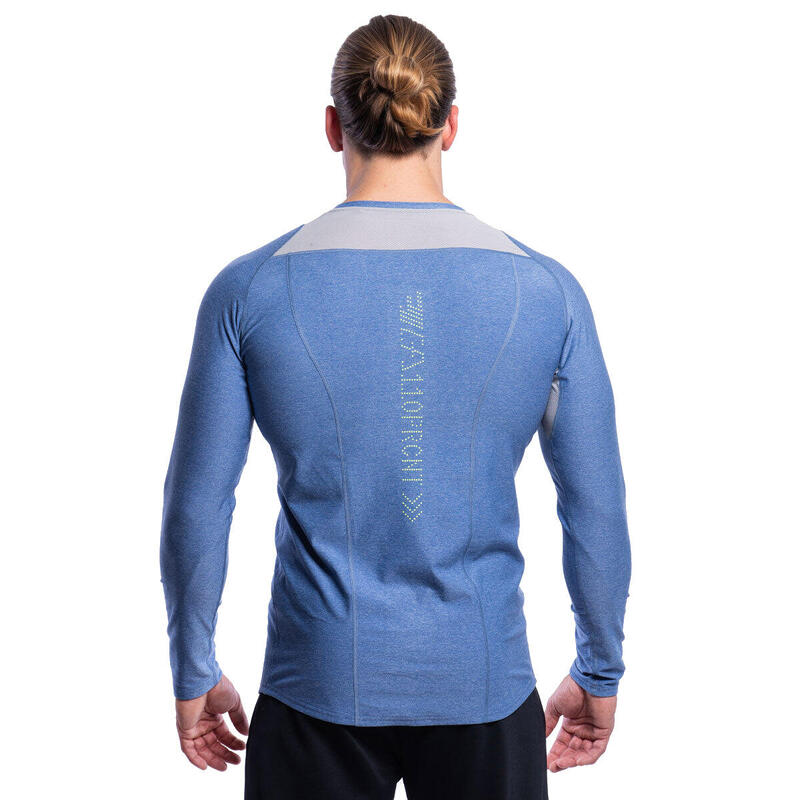 Men Printed Tight-Fit Long Sleeve Gym Running Sports T Shirt Tee - BLUE