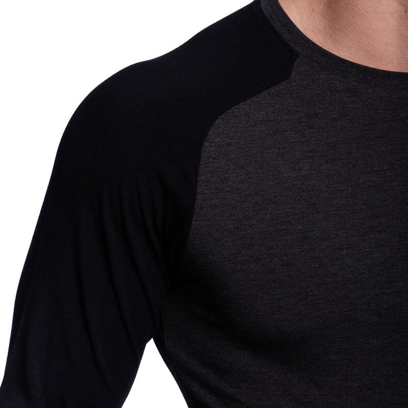 Men Dual-Color Tight-Fit Long Sleeve Gym Running Sports T Shirt Tee - BLACK