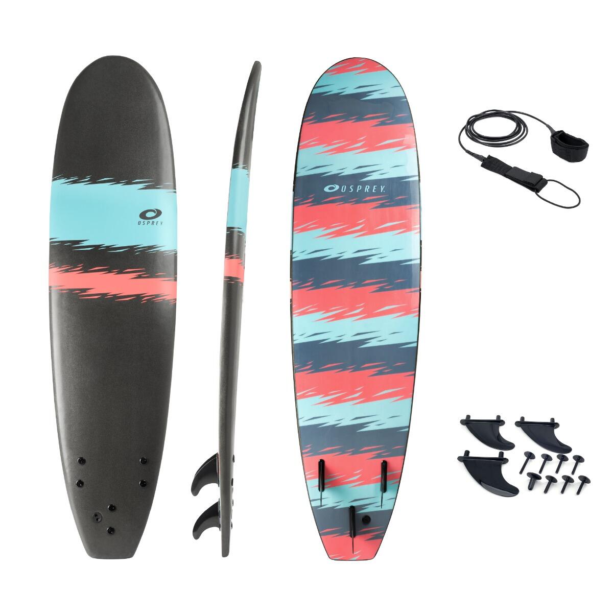 OSPREY ACTION SPORTS XPE Foam Surfboard with Leash and Fins, Jagged Design