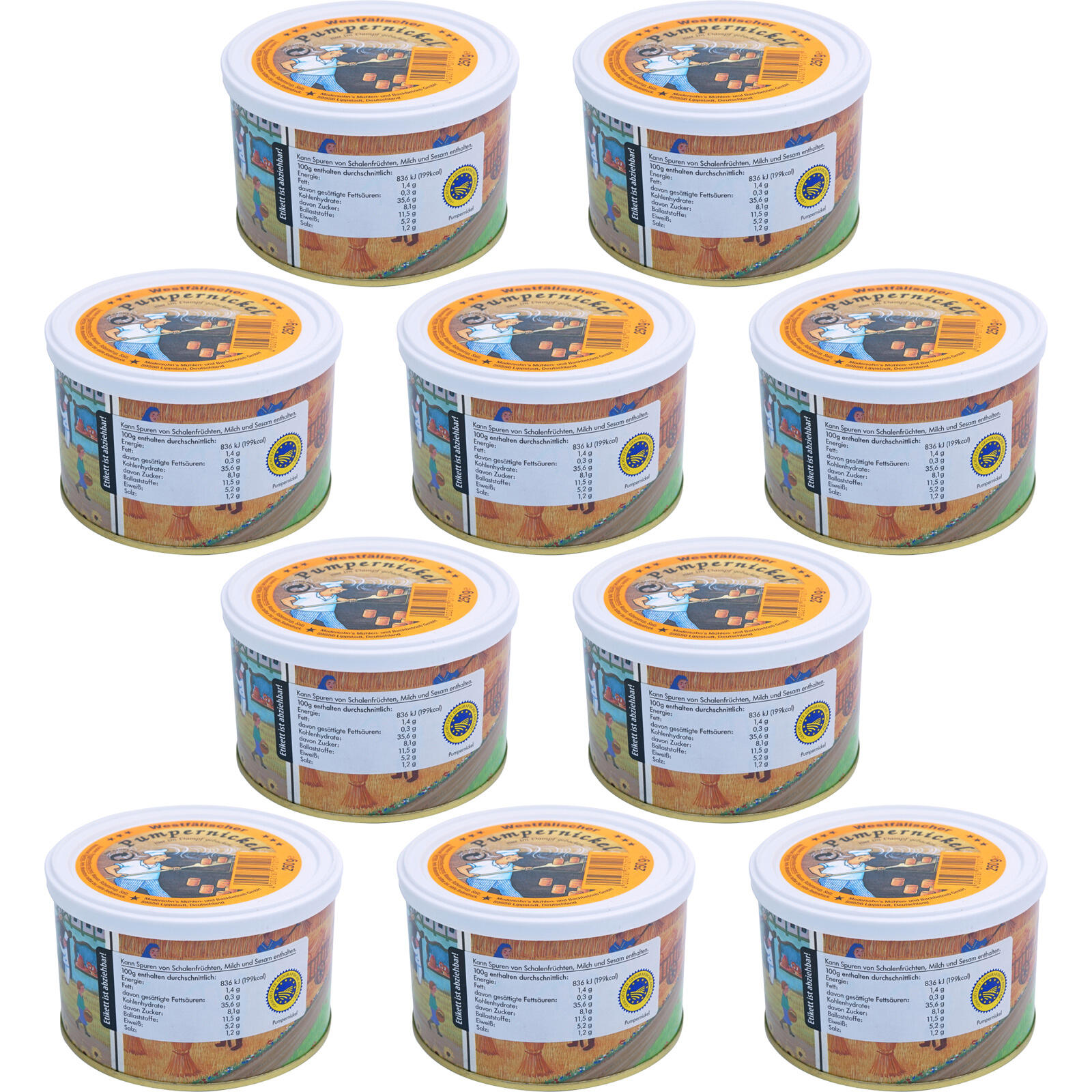 TREK'N EAT 10x Trekking Voedsel Pumpernickel Blikken Brood Outdoor Maaltijd Vegan 250 g