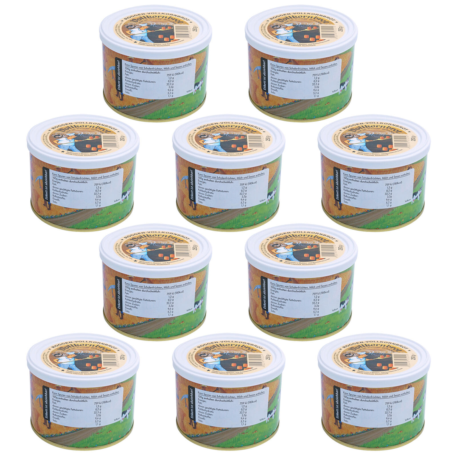 TREK'N EAT 10x Trekking Voedsel Volkoren Brood Blikken Outdoor Maaltijd Vegan 250 g