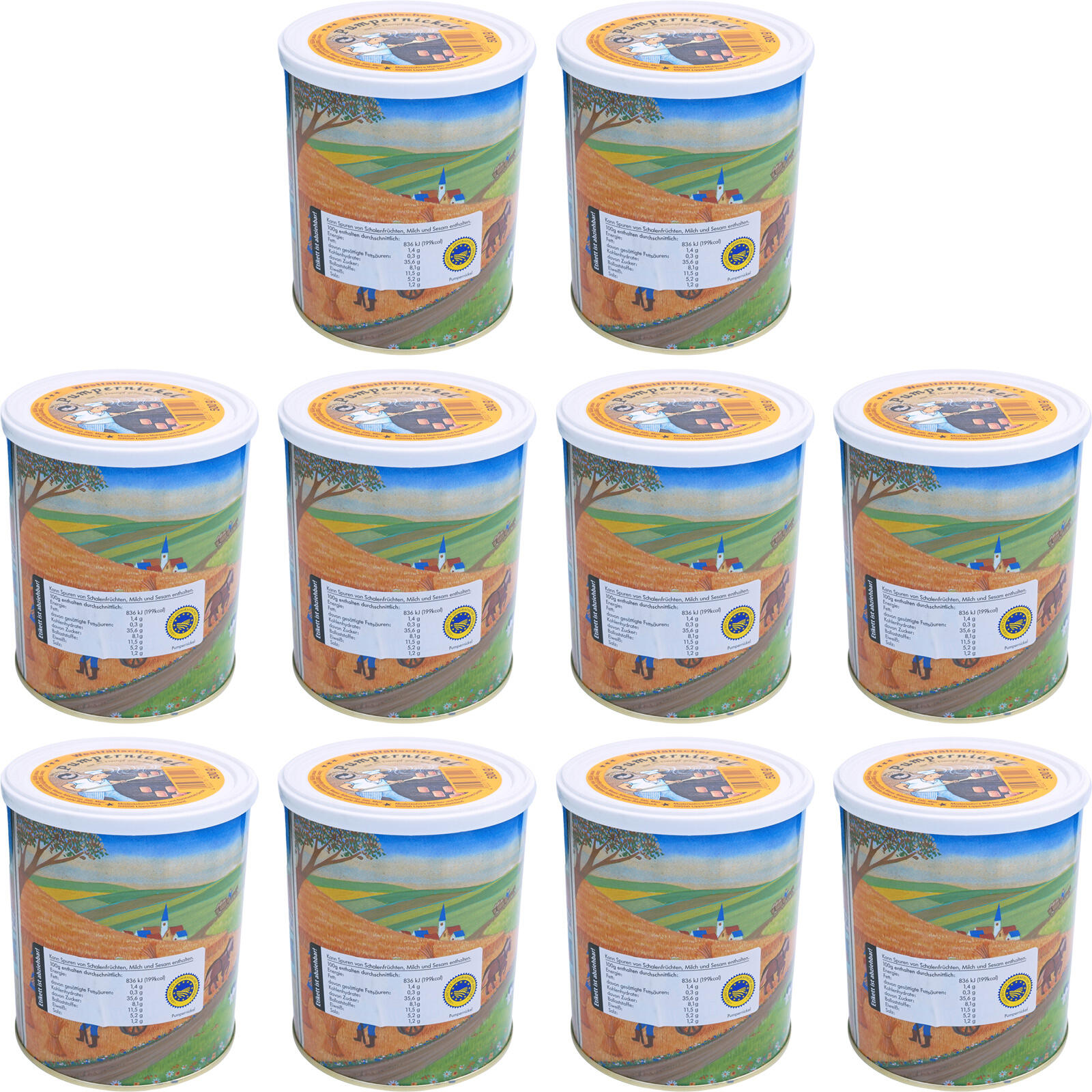 TREK'N EAT 10x Cibo da trekking  Pumpernickel Tins Pane Pasto Outdoor Vegano 500 g